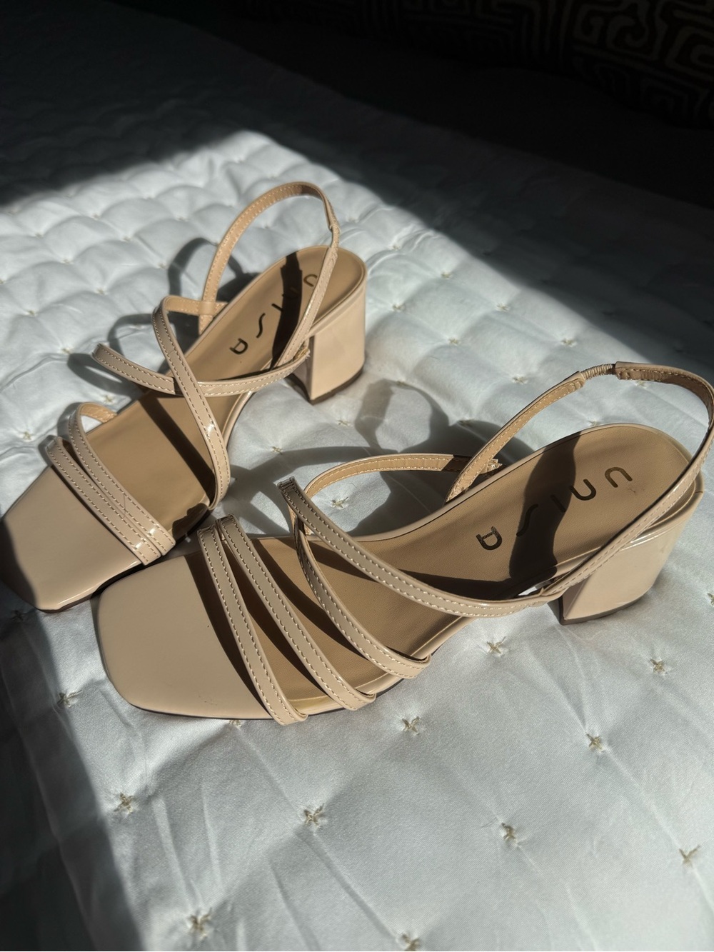 Unisa Beige Strappy Square-Toe Slingback Heels - Picture 4 of 4